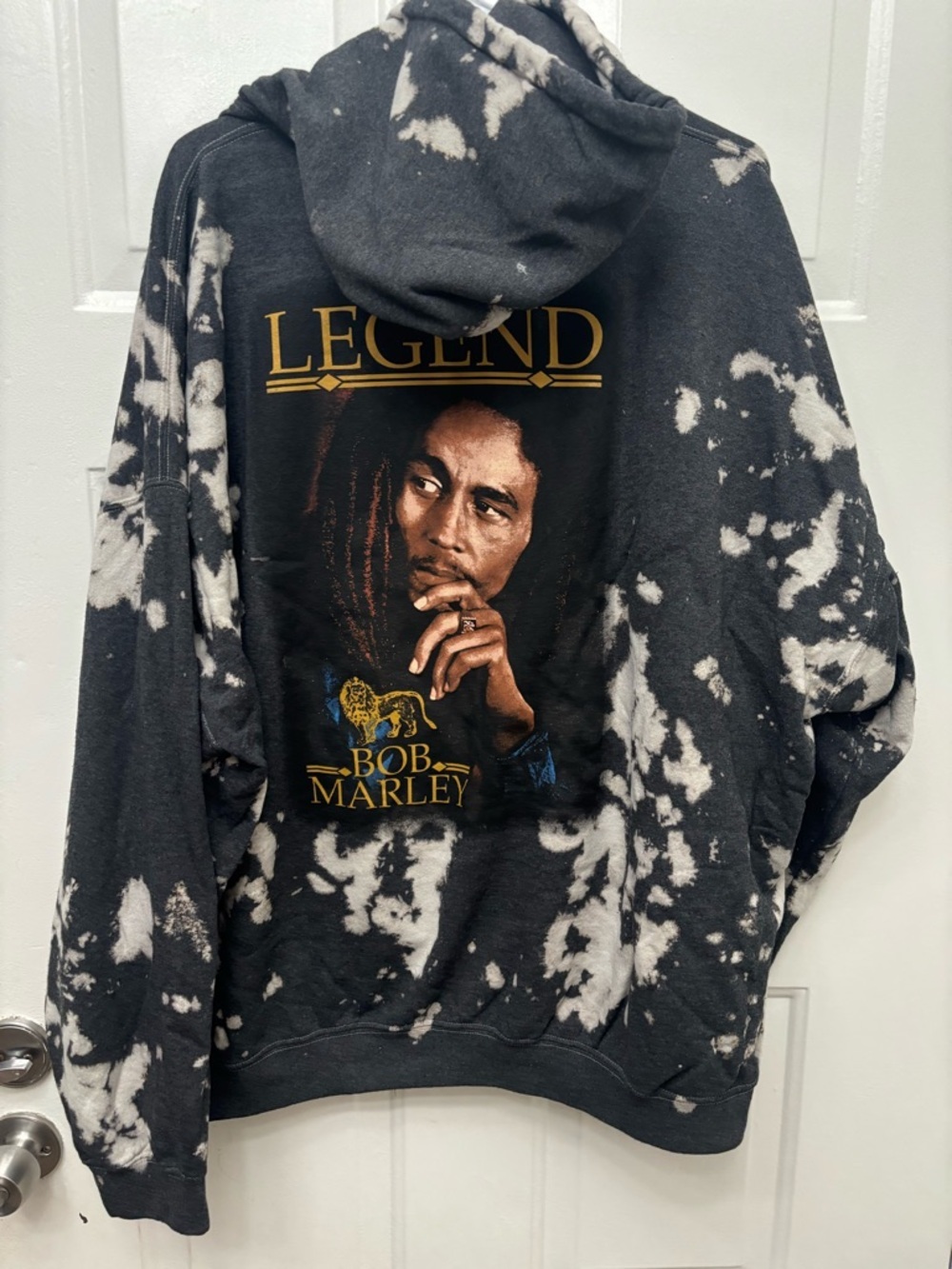 Zion Rootswear Bob Marley Black & White Bleach-Effect LEGEND Hoodie